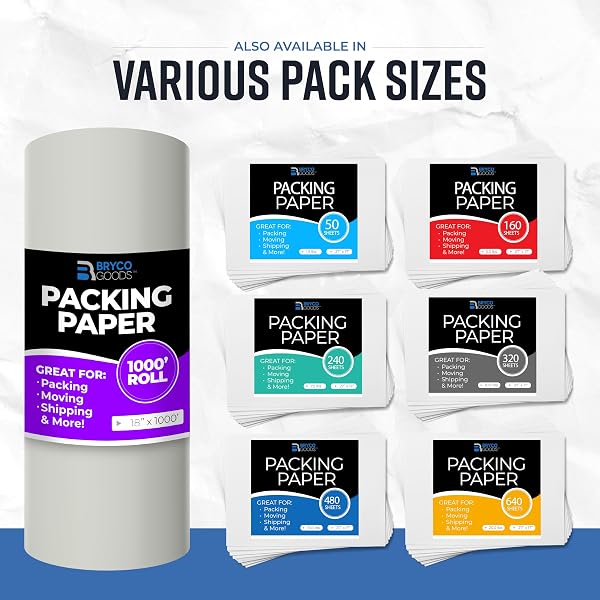 BRYCO GOODS LARGE NEWSPRINT PACKING PAPER ROLL – 1000’L X 17.5”W (700 SHEETS 17” LONG EQUIVALENT) – USA MADE – NEWSPAPER PAPER – PACKAGING, STORAGE, SHIPPING & MOVING SUPPLIES