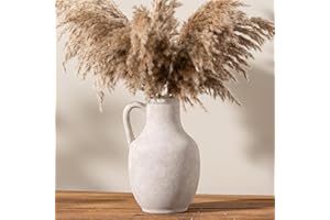 VANSELIA Ceramic Flower Vase Home Decor - 10 Inch Large White Rustic Table Flowers Vases Living Room Bedroom Plant Decorations Farmhouse Vintage for Kitchen Shelf Office Coffee Dining Desk House Women