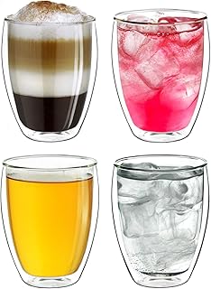 Creano Thermogläser doppelwandig 250ml „DG-Hoch“, 4er Set, große doppelwandige Gläser aus Borosilikatglas, Kaffeegläser, Teegläser, Latte Macchiato Gläser