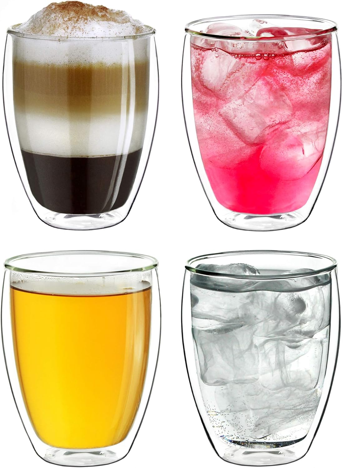 Creano Thermogläser doppelwandig 250ml „DG-Hoch“, 4er Set, große doppelwandige Gläser aus Borosilikatglas, Kaffeegläser, Teegläser, Latte Macchiato Gläser
