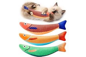 Potaroma Cat Toys Saury Fish, 3 Pack, Catnip Crinkle Sound, Soft and Durable, Interactive Kitten Kicker for Indoor Kitty Exercise 9.4 Inches for All Breeds