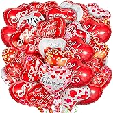 36 Pieces Red Heart Balloons, Happy Valentines Day I Love You Foil Mylar Balloons for Special Night Party Decorations
