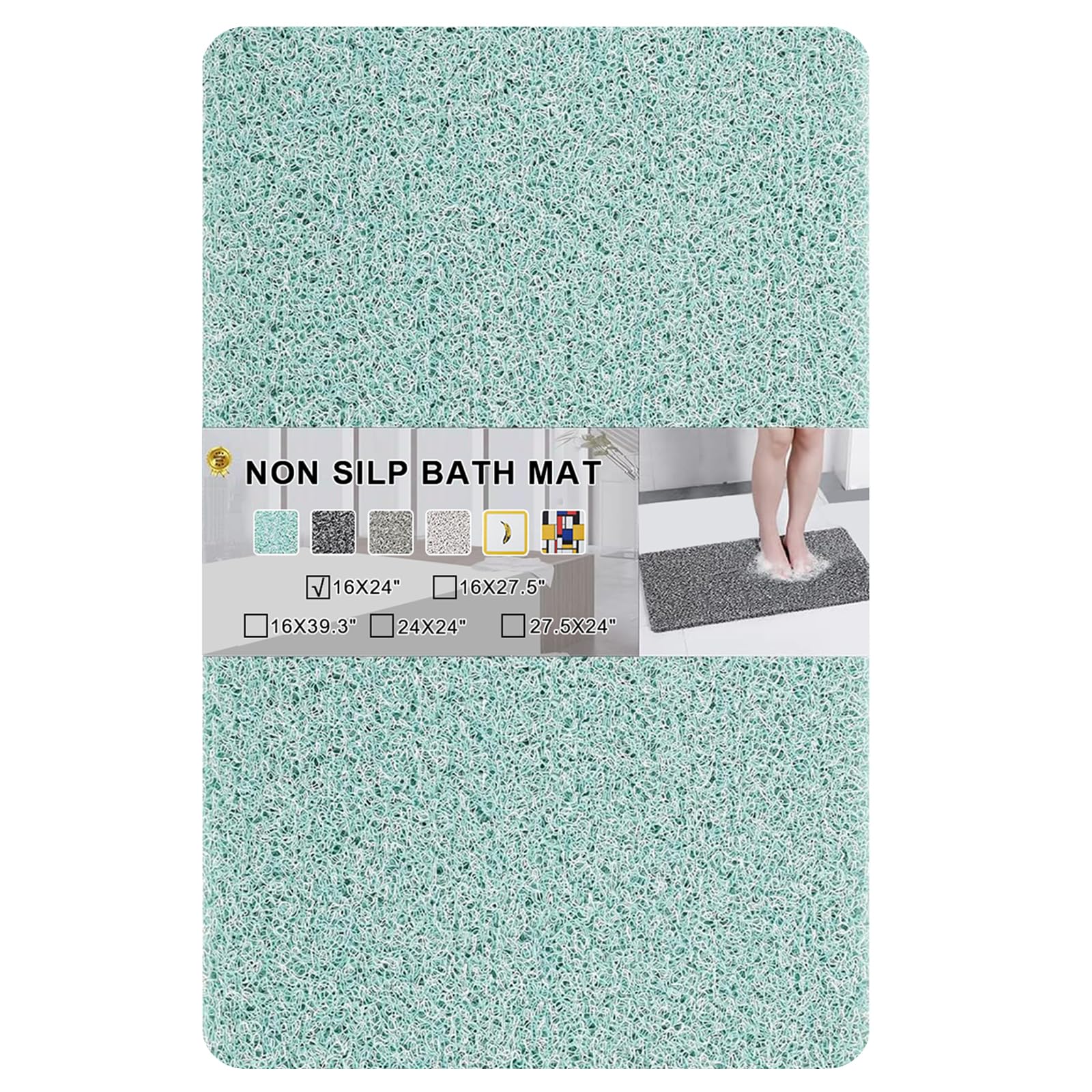 Photo 1 of Nonslip Bathtub Mat, Anti Slip Bath Mat 0.6" Extra Thick, Quick Dry Bath Tub Anti Slip Shower Mat, Loofah Non-Slip Bath Mat for Tub Bathroom Pool Kitchen Entryway Home Hotel(Blue 16x24)