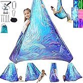 Sensory Swing for Kids and Adults Indoor & Outdoor Double Layer Therapy Cuddle Holds up to 300lbs Adjustable Hammock Chair with 360° Swivel Hanger Kit Effect for Aspergers Autism ADHD(Cerulean)