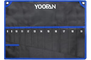 YOOFAN Wrench Roll Up Pouch – Wrench Organizer with 12+1 Pockets, Wrench Bag with Handle, Wrench Holder for Hanging, Blue – Metric