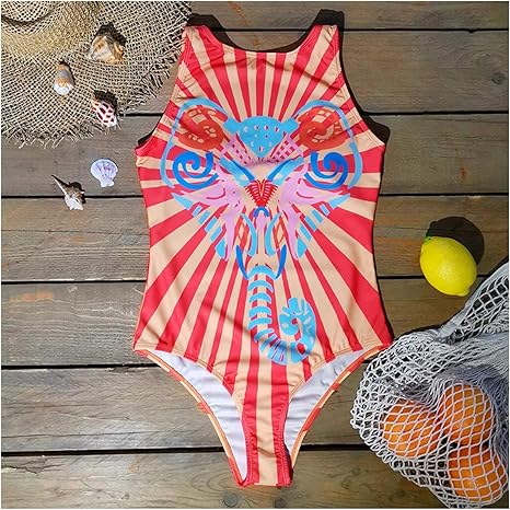 Amazon Co Jp ワンピース水着セクシーな女性水着ブランド水着ビンテージレトロな水着スーツセーフビーチカットバックレスxxl 322 Color Orange Elephant Size M ホーム キッチン