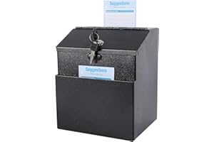 xydled Suggestion Box with Lock Wall Mountable Metal Donation/Ballot/Voting/Collection/Key Drop Box with 50 Free Suggestion Cards 7.1"x 5.7"x 8.1" Black