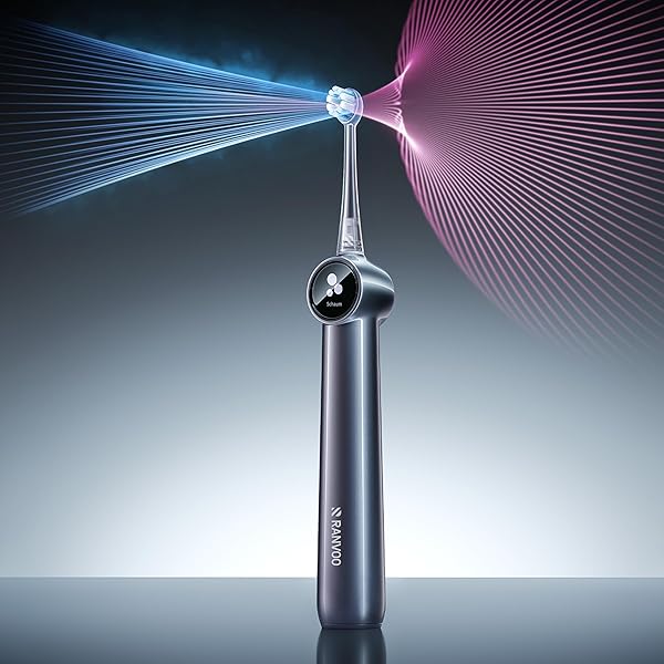 RANVOO AirJet X5 [Maximale Interdental-Reinigung] Next-Gen AirJet™ Elektrische Zahnbürste, 100% Plaque-Entfernung, sensibles Zahnfleisch & Zahnspangen, wiederaufladbar, 3 Bürstenköpfe, Dunkelgrau