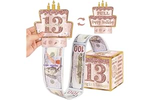 Turypaty 13th Birthday Pull-Out Money Gift Box for Girls - Pink Rose Gold Happy Sweet 13th Birthday Party Cash Gift Box with Pull-Out Card - A Fun and Loving Way to Offer Cash Gift