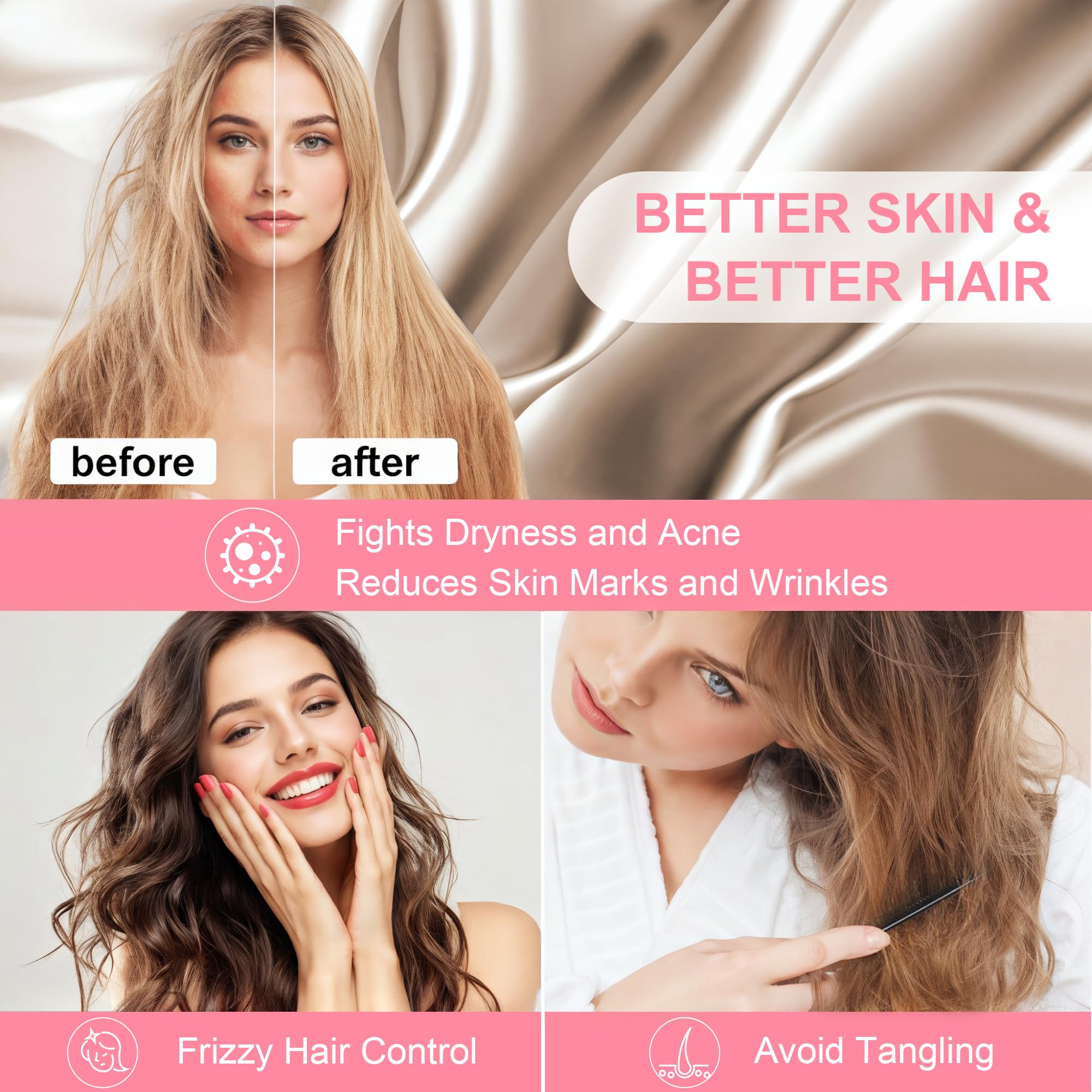 Mulberry Silk Pillow Cases Standard Size with Hidden Zipper, Ultra Smooth and Soft Breathable Cooling Silk Satin Pillowcase for Hair and Skin, Gifts for Women Men (Champagne, 20x26 Inches, 1 Pack) - Image 4