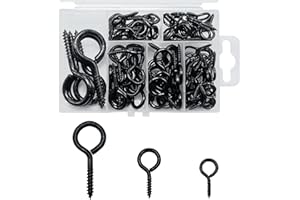 ECKJ 0.8/1/2Inch Screw Eyes Assorted Kit Black Eye Hooks Small Eye Bolts Metal Eye Pins Zinc Plated Eyelet for Hanging Ferns, Wind Chime, DIY Jewelry Making, Arts & Crafts Project 105 Pcs