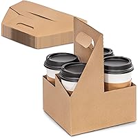 FMP Brands 4 Cup Disposable Drink Carrier with Handle, 25 Pack Kraft Brown Paperboard Cup Holder, 12-30 oz for Cold Hot Drink