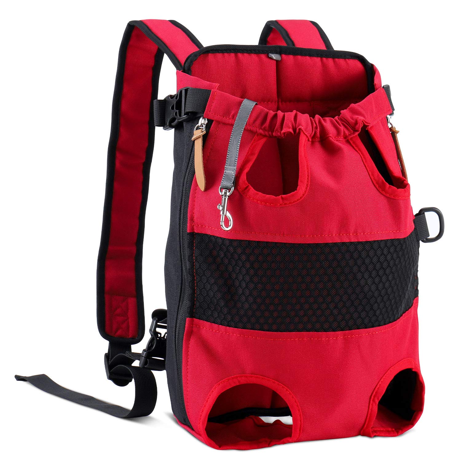 HAPPY HACHI Pet Carrier Backpack, Head Tail Legs Out Dog Front Carrier Bag for Small Dogs, Doggy Rucksack for Puppies, Hands Free, Lightweight, Adjustable, to Go In Travel Hiking Camping, M, Red