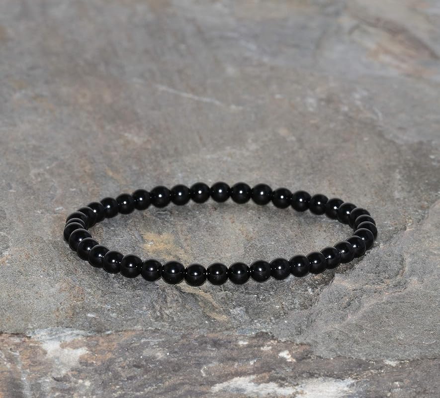 Black Tourmaline Bracelet Handmade 4mm Tourmaline Beaded Gemstone