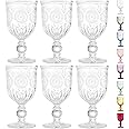 Yungala Vintage Wine Glasses Set of 6 Glass Goblets for Water Goblets or Wine Goblets or Cocktails - Fancy Wine Glasses, Cute Wine Glasses with Sunflower Embossed Design