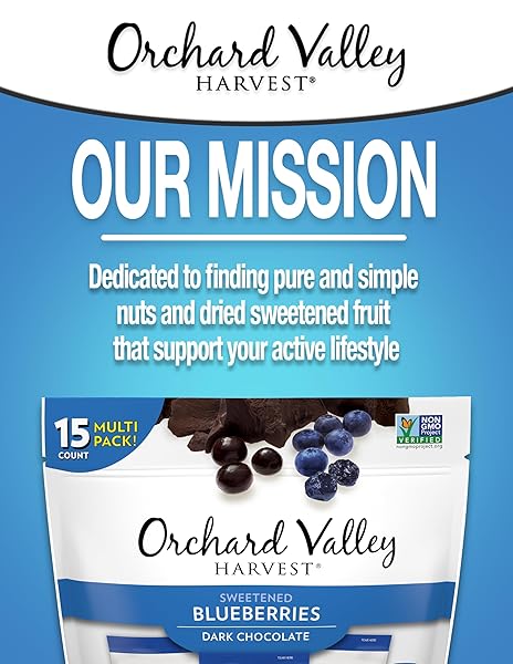 ORCHARD VALLEY HARVEST DARK CHOCOLATE COVERED BLUEBERRIES, 1 OUNCE(PACK OF 15), GLUTEN FREE, NON-GMO, NO ARTIFICIAL INGREDIENTS