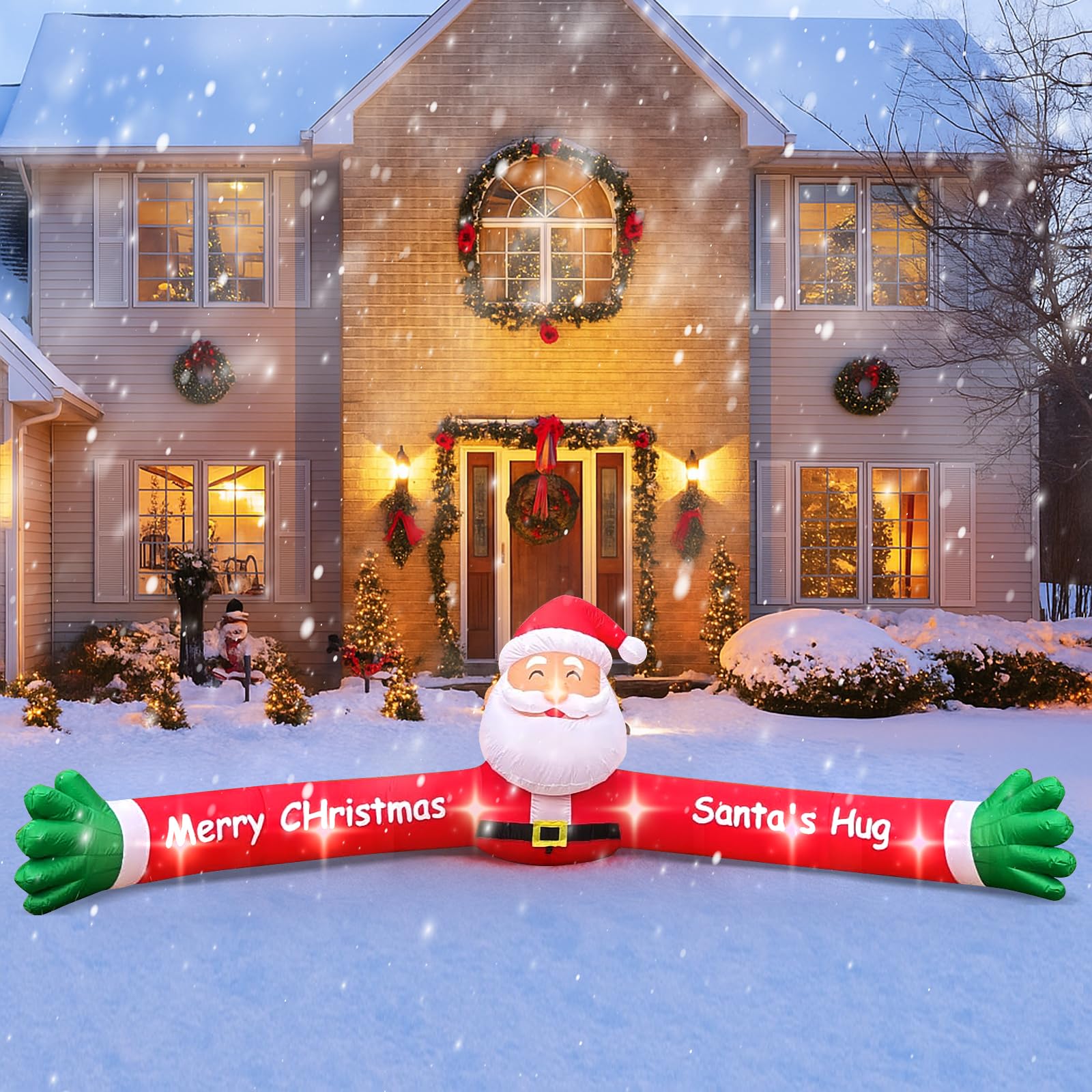 Photo 1 of 10 FT Christmas Inflatable Hug Santa Claus Outdoor Blow Up Decoration with LED Lights Cute Xmas for Holiday Party Yard Garden Lawn Decor