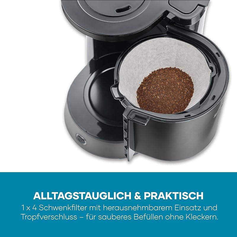 Kaffeemaschine, Kaffeeautomat mit Glaskanne, Durchbrühdeckel und Tropfstopp, Schwenkfilter, Abschaltautomatik, integriertes Kabelfach 1,25 L Füllmenge, 1000 Watt, dark inox, KA 9340