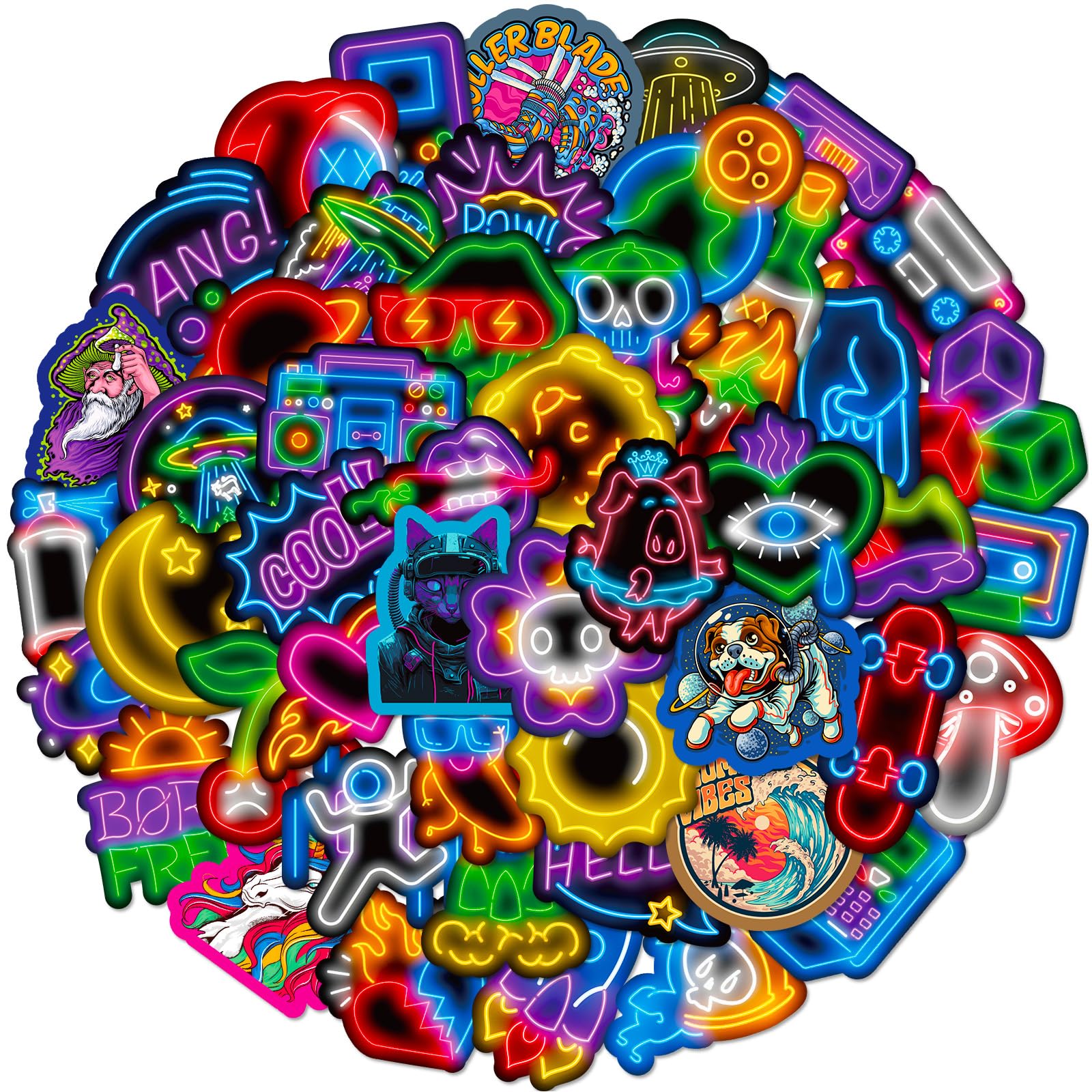Neon Graffiti Stickers 50PCS, Waterproof Vinyl Decals for Laptops Water Bottles Scrapbooking Journals Party Favours, Trendy Stickers for Kids Teens & Creatives