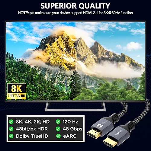 PowerBear 10K 8K HDMI Cable ft 48Gbps High Speed 4K@120Hz
