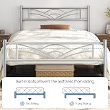 Yaheetech 3ft Single Bed Metal Frame Cloud Headboard Silver Slats view 8