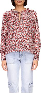 Sanctuary Flower Power Top Ditsy Floral Print Relaxed Fit Notch Neck Tie S view 1