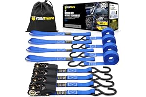Stay There Ratchet Tie Down Straps 1'' x15', Ratchet Straps with S Hook - 1760lb Break Strength for Securing Motorcycle, Kaya