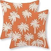 GOLIANDA Burnt Orange Palm Tree Pillow Covers 18x18 Inch Set of 2 Vintage Tropical Decorative Pillow Cases Summer Outdoor Cushion Cover Farmhouse Linen Decoration Throw Pillows for Couch Living Room