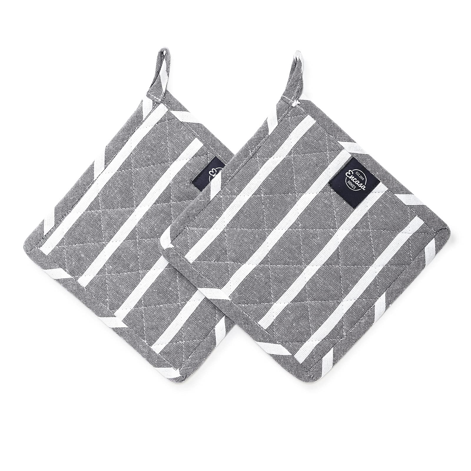 Encasa XO 21 cm Oven Microwave Potholders (2 pc Set) for Kitchen Cooking & Baking - Heat Resistant, Thick & Safe, Protection of Hands from Hot Utensils - Roma Grey Stripes