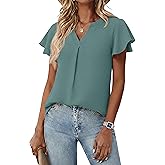 Womens Spring Tops Summer Dressy Casual Cute V Neck Ruffle Sleeve Blouses Flowy Shirts