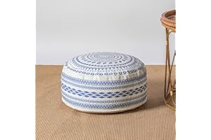 MOCOFO Unstuffed Round Pouf Covers Boho Colorful Geometric Ottoman Pouf Cover with Handle Design,Decoration Footstool for Living Room,Bedroom,Patio (Blue,18x18x8)