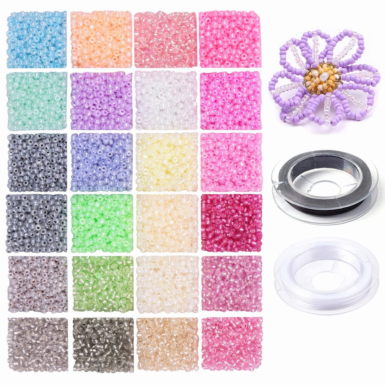 2mm Glass Seed Beads for Bracelet Making Kit, 7200pcs 24 Colors Small Pony Tiny Beads for Embroidery Necklaces Earrings Crafting, Jewellery Making Kit