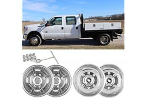 Puermto 4pcs 17 Wheel Simulators Fit for 2005-2025 Ford F-350 F350, 8 Lug Protective Waterproof Replacements Bolt On Polished Stainless Steel Dually Hubcaps Wheel Covers with Installation Tool Kit