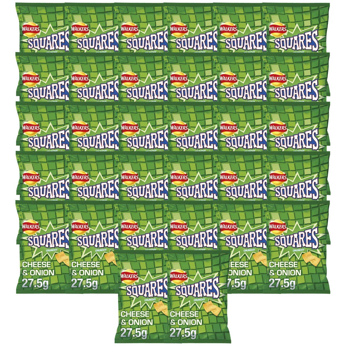 Walkers Crisps Squares Cheese and Onion Snacks Box, 27.5 g (Case of 32