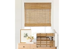 LazBlinds No Tools No Drill Cordless Bamboo Roman Shades, Light Filtering Window Treatment, Roll Up Bamboo Blinds for Windows 35'' W x 64'' H, Dali Native