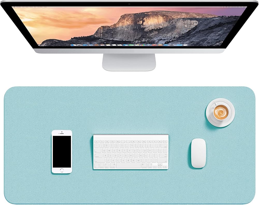 Hsurbtra Desk Pad 75 x 37 cm PU Leather Desk Mat Non-Slip Waterproof Blue