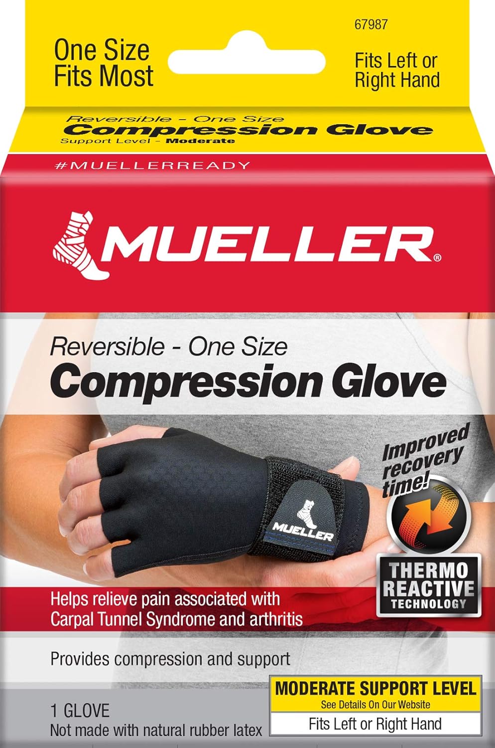 Mueller Reversible Compression Glove with Thermo Reactive Technology, OSFM, Black: Health & Personal Care
