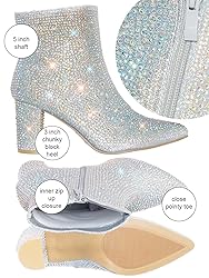 Women Rhinestone Block Chunky Heel Ankle Bootie