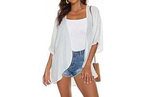 JILUVIN Womens Kimono Cardigans Beach Cover ups Swimwear Puff Sleeve Loose Casual Summer Tops