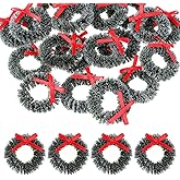Healifty 20 Pcs Mini Christmas Wreaths Christmas Candle Ring Bow Artificial Napkin Rings Frost Sisal Tree Wreaths Xmas Tree Hanging Card Making Green 1.5x1.5 Inch