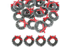 Healifty 20 Pcs Mini Christmas Wreaths Christmas Candle Ring Bow Artificial Napkin Rings Frost Sisal Tree Wreaths Xmas Tree Hanging Card Making Green 1.5x1.5 Inch