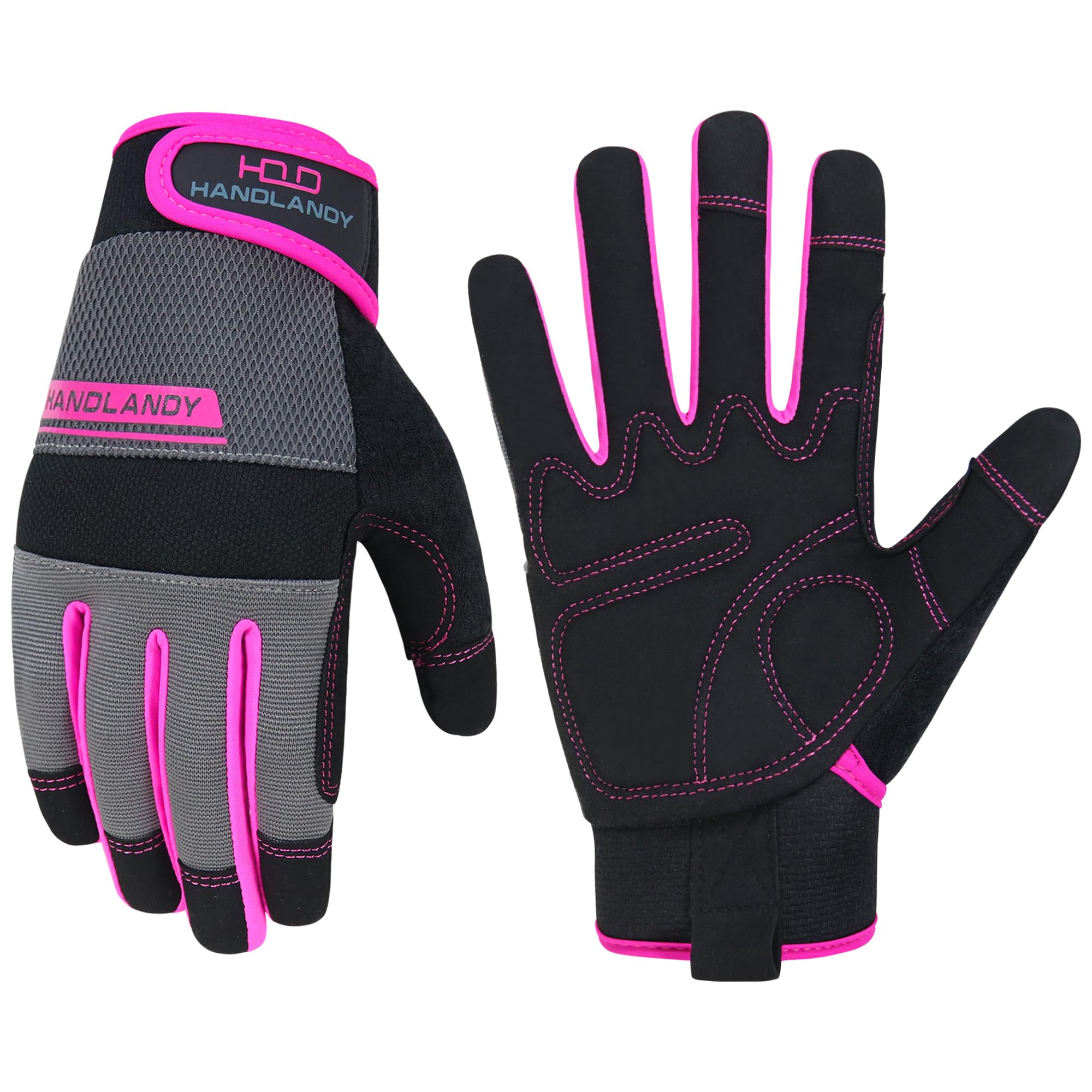 HANDLANDY Safety Work Gloves Men Women, Utility Padded Mechanic Builders Construction Warehouse Working Gloves Touch Screen Gardening Glove (Pink, M)