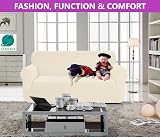 SAMSTEX 3 Seater Sofa Cover Beige 1-Piece Stretch Slipcover Non Slip view 3