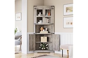IDEALHOUSE Tall Corner Cabinet with Adjustable Shelves & Glass Doors, 18.4”X26”X67” Rustic Farmhouse Storage for Kitchen, Bat