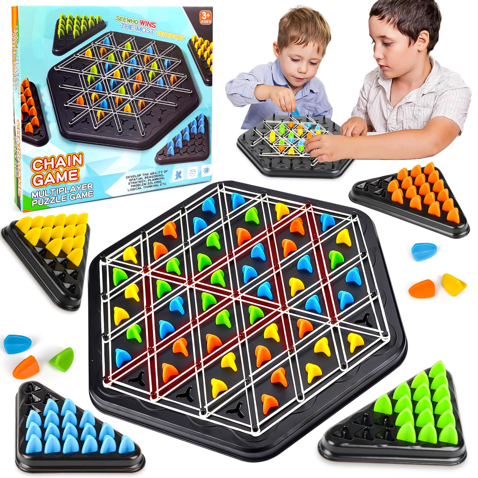 Chain Triangle Chess Game, Triangle Chess Game with Rubber Bands, Wavelength Board Game for Kids & Adults, Multiplayer Triangle Board Game for Family Night, Family Games
