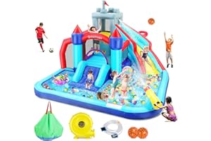 Wesoky Bounce House Water Slide for Kids, 10 in 1 Big Waterslide Inflatable Water Park with Splash Pool Long Slide Sprinkler Blower, Blow up Water Slides Bounce House for Kids Backyard Bouncy Castle