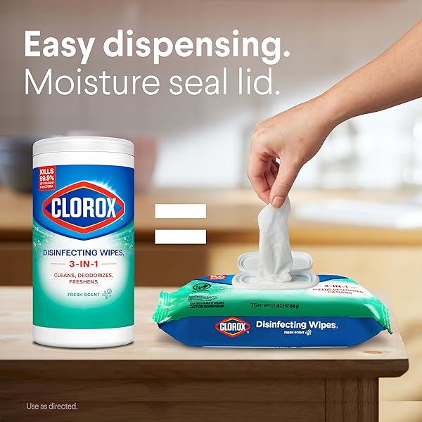 CLOROX DISINFECTING WIPES FLEX PACK, BLEACH FREE, FRESH SCENT, 75 COUNT, PACK OF 3 (PACK MAY VARY)