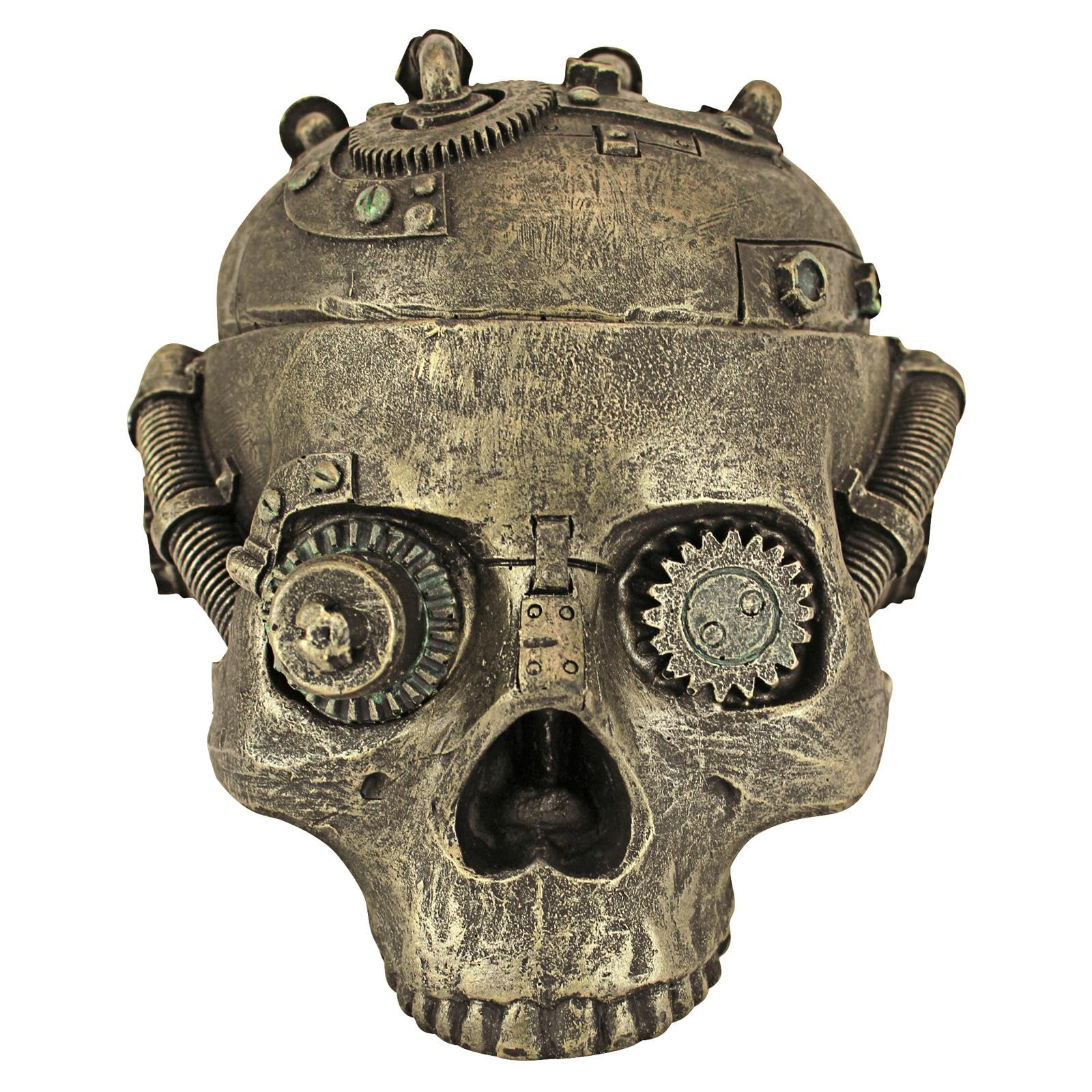 Design Toscano Steampunk Skull Containment Vessel Gothic Stash Box Statue, Polyresin, Antique Brass, 19 cm