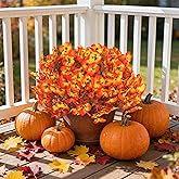 ARVINKEY Artificial Flowers Fake Fall Plants for Outside Winter Chrsitmas Decoration, 12 Bundles Silk Fall Mums with Eucalyptus Leaves Fake Plants for Autumn Porch and Home Patio Yard Weeding Decor