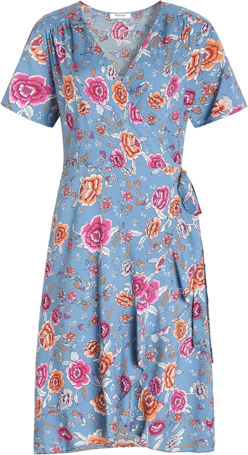 floral wrap dress blue